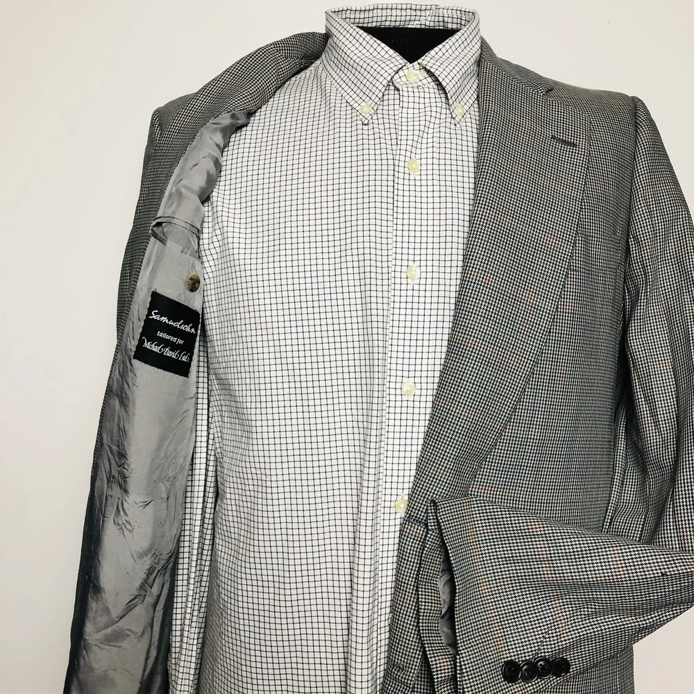 Samuelsohn Multicolored Houndstooth w/ Red Check 2 Btn Super 100 Dormeuil Sz 42L